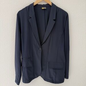 Eddie Bauer Womens Travex Blazer Jacket T12 Navy Blue Stretch Travel Unlined